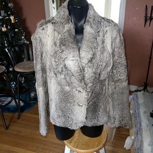 Vintage Fur Rabbit White Grey Womens Size large Split End LTD. Winter Glam Coat.